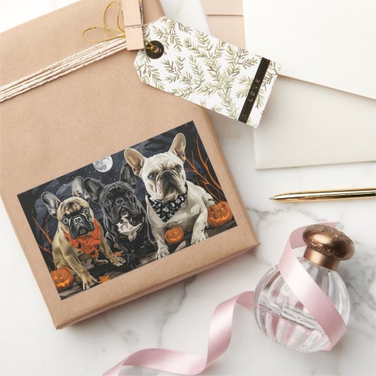 Franse Bulldog Halloween Spooky Rechthoekige Sticker (Geschenken)