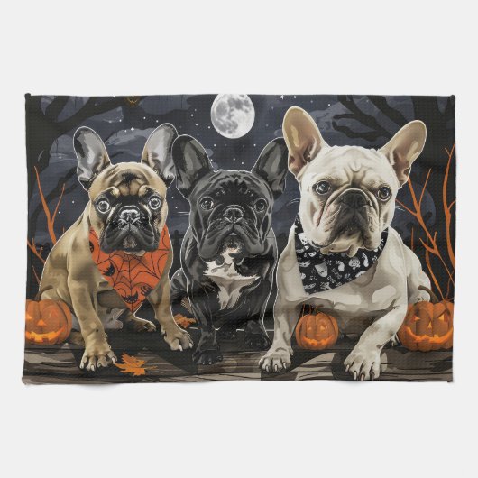 Franse Bulldog Halloween Spooky Theedoek (Horizontaal)