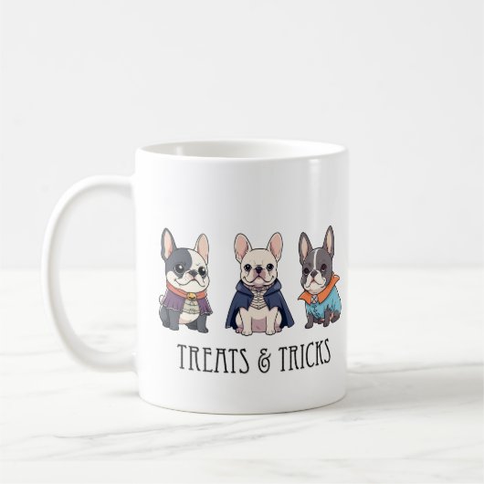 Franse Bulldog halloween traktaties & trucs Koffiemok (Links)