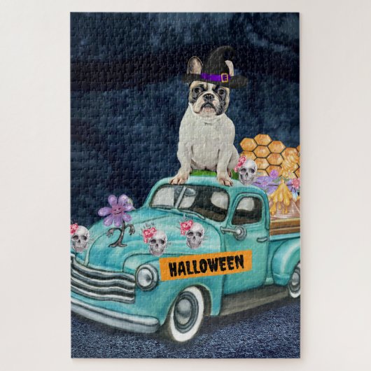 Franse Bulldog Halloween Truck Scary Night Legpuzzel (Verticaal)