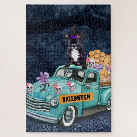 Franse Bulldog Halloween Truck Scary Night Legpuzzel (Verticaal)