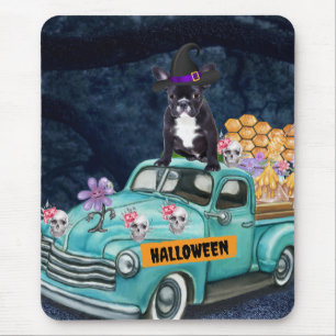 Franse Bulldog Halloween Truck Scary Night Muismat
