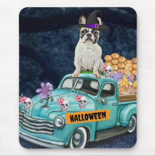 Franse Bulldog Halloween Truck Scary Night Muismat
