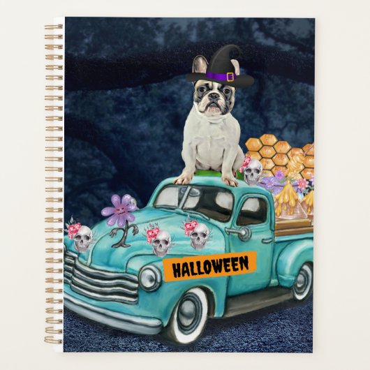 Franse Bulldog Halloween Truck Scary Night Planner (Voorkant)