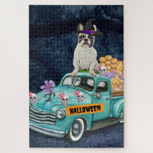 Franse Bulldog Halloween Truck Schrik Nacht Legpuzzel