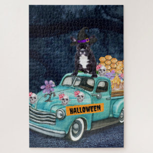 Franse Bulldog Halloween Truck Schrik Nacht Legpuzzel