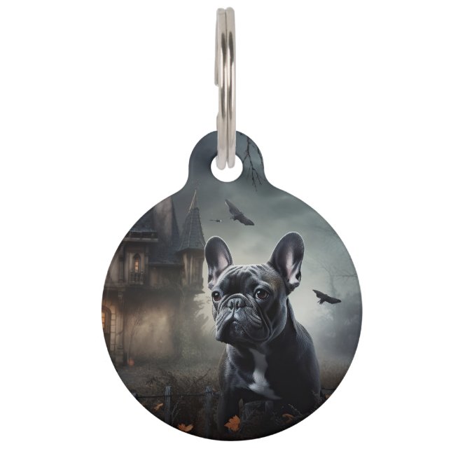 Franse Bulldog Halloween Verschrikkelijk Huisdierpenning (Voorkant)