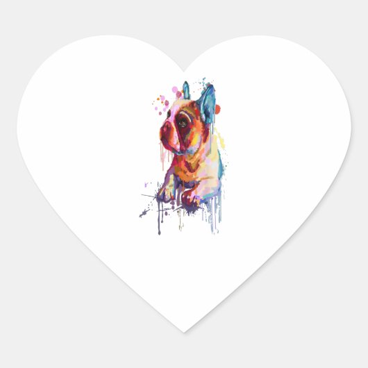 Franse Bulldog Hand Drawing Art Gift Hart Sticker (Voorkant)