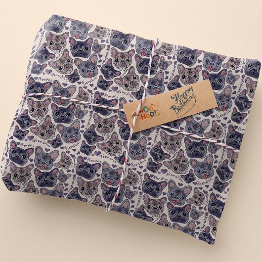 Franse Bulldog Hand-Drawn Cartoon Head Cadeaupapier