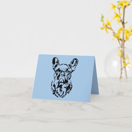 Franse Bulldog Hand getrokken digitale schaduw kun Kaart (Gele Bloem)