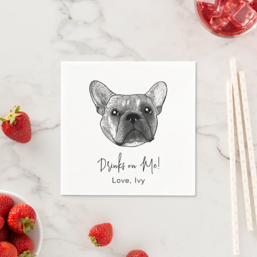 Franse Bulldog handtekening gepersonaliseerd Servet (Insitu)