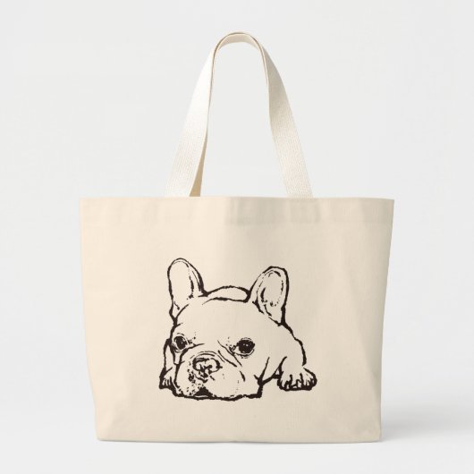 Franse Bulldog Handwriter Illustratietas Grote Grote Tote Bag (Voorkant)