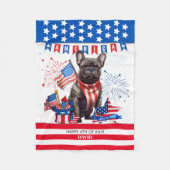 Franse Bulldog Happy 4th van juli Amerika Patriott Fleece Deken (Voorkant)