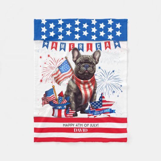 Franse Bulldog Happy 4th van juli Amerika Patriott Fleece Deken (Voorkant)