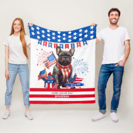 Franse Bulldog Happy 4th van juli Amerika Patriott Fleece Deken