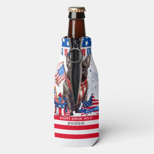 Franse Bulldog Happy 4th van juli Amerika Patriott Flesjeskoeler (Fles Achterkant)