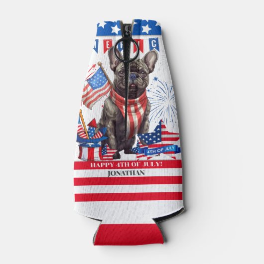Franse Bulldog Happy 4th van juli Amerika Patriott Flesjeskoeler (Achterkant)