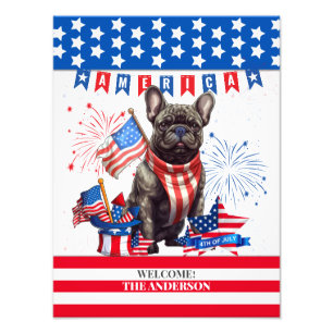 Franse Bulldog Happy 4th van juli Amerika Patriott Foto Afdruk