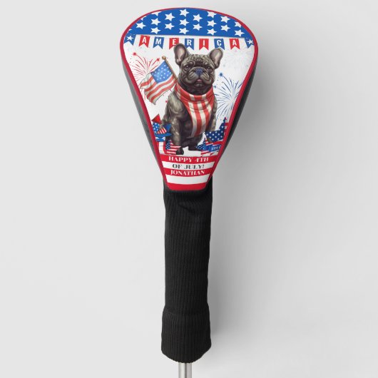 Franse Bulldog Happy 4th van juli Amerika Patriott Golfheadcover (Voorkant)