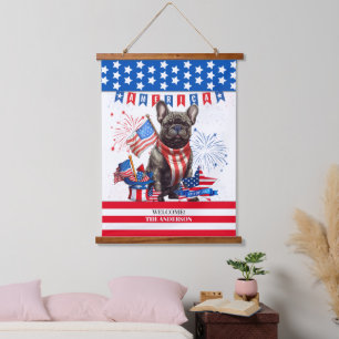 Franse Bulldog Happy 4th van juli Amerika Patriott Hangend Wandkleed