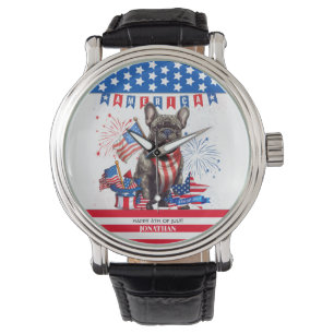 Franse Bulldog Happy 4th van juli Amerika Patriott Horloge