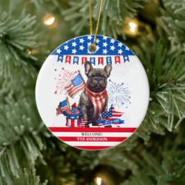 Franse Bulldog Happy 4th van juli Amerika Patriott Keramisch Ornament