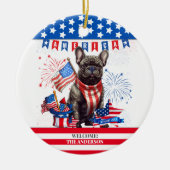 Franse Bulldog Happy 4th van juli Amerika Patriott Keramisch Ornament (Voorkant)
