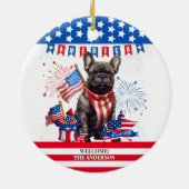 Franse Bulldog Happy 4th van juli Amerika Patriott Keramisch Ornament (Achterkant)