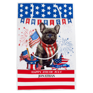Franse Bulldog Happy 4th van juli Amerika Patriott Medium Cadeauzakje