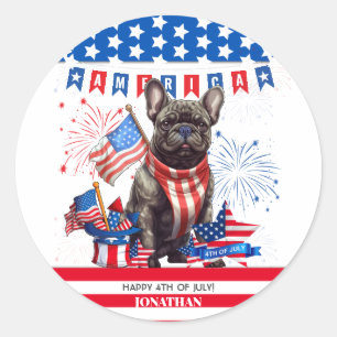 Franse Bulldog Happy 4th van juli Amerika Patriott Ronde Sticker