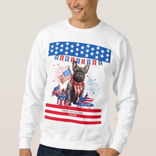Franse Bulldog Happy 4th van juli Amerika Patriott Trui (Voorkant)