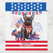 Franse Bulldog Happy 4th van juli Amerika Patriott Wijn Etiket (Enkel label)