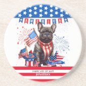 Franse Bulldog Happy 4th van juli Amerika Patriott Zandsteen Onderzetter (Voorkant)