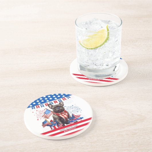 Franse Bulldog Happy 4th van juli Amerika Patriott Zandsteen Onderzetter (Zijkant)