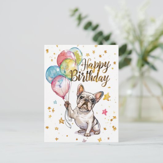 Franse Bulldog Happy Birthday Briefkaart (Staand voorkant)