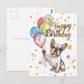 Franse Bulldog Happy Birthday Briefkaart (Voorkant / Achterkant)