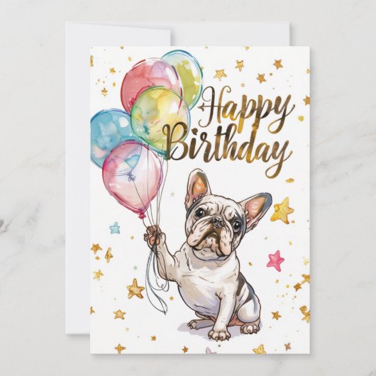 Franse Bulldog Happy Birthday Feestdagenkaart (Voorkant)