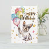 Franse Bulldog Happy Birthday Feestdagenkaart (Staand voorkant)