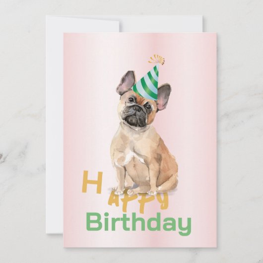 Franse Bulldog Happy Birthday Party Uitnodiging (Voorkant)