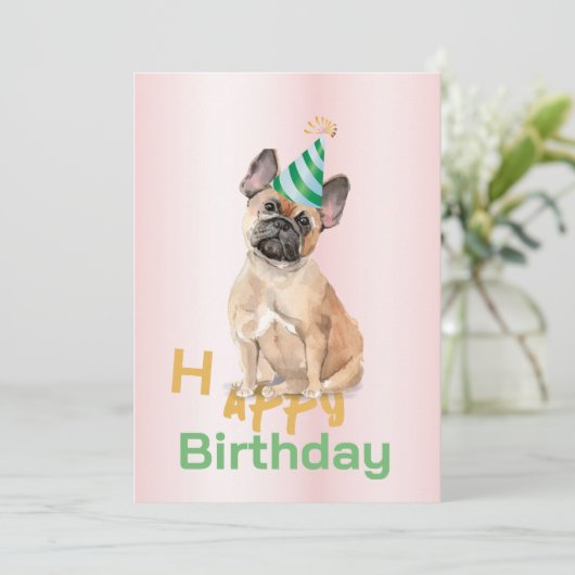 Franse Bulldog Happy Birthday Party Uitnodiging (Staand voorkant)