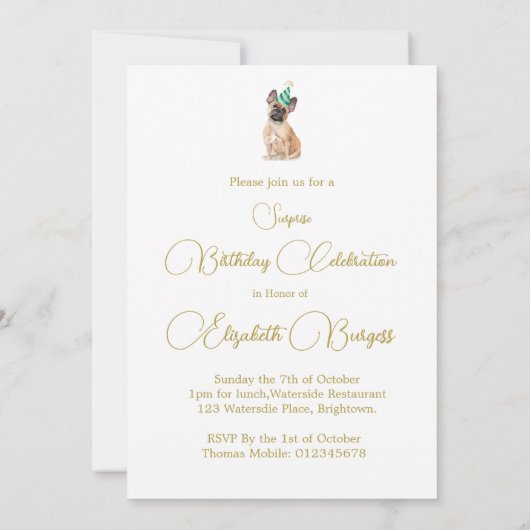 Franse Bulldog Happy Birthday Party Uitnodiging (Achterkant)