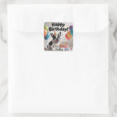 Franse Bulldog Happy Birthday Vierkante Sticker (Tas)