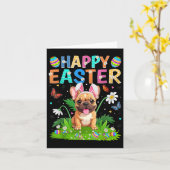 Franse Bulldog Happy Easter Egg Hunt Bunny Ear Eas Kaart (Gele Bloem)