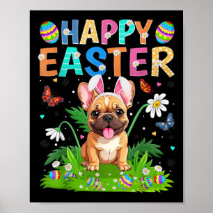 Franse Bulldog Happy Easter Egg Hunt Bunny Ear Eas Poster