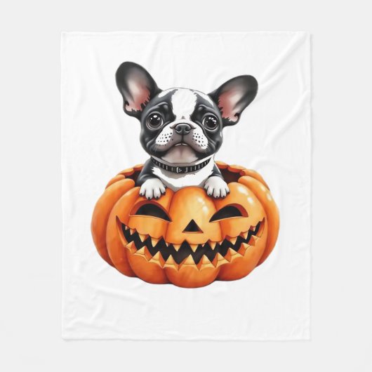 Franse Bulldog Happy Halloween pompoen Classic T-S Fleece Deken (Voorkant)