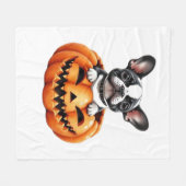 Franse Bulldog Happy Halloween pompoen Classic T-S Fleece Deken (Voorkant (Horizontaal))