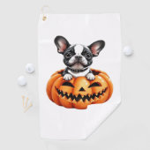 Franse Bulldog Happy Halloween pompoen Classic T-S Golfhanddoek (Insitu)