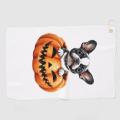 Franse Bulldog Happy Halloween pompoen Classic T-S Golfhanddoek (Horizontaal)