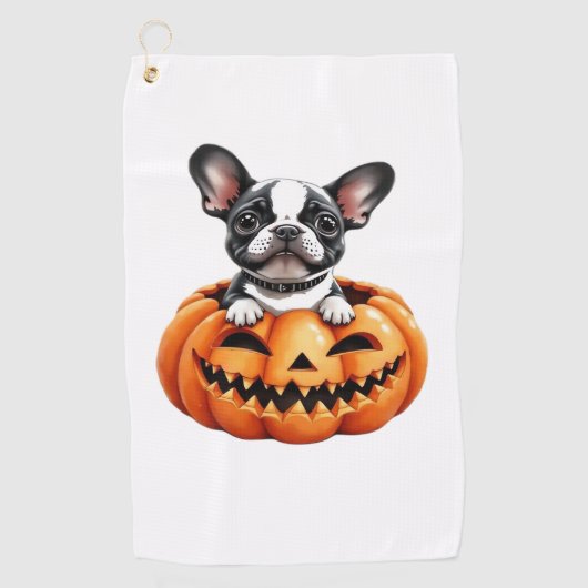 Franse Bulldog Happy Halloween pompoen Classic T-S Golfhanddoek (Voorkant)