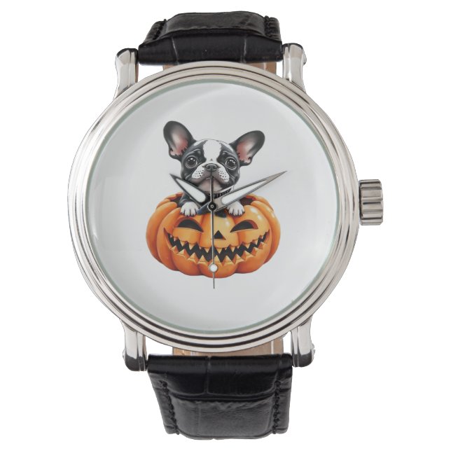 Franse Bulldog Happy Halloween pompoen Classic T-S Horloge (Voorkant)